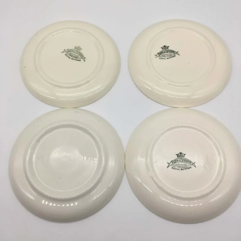 Royal Stetson Royal Maytime set of 4 Saucers,‎ no cups, Blue Floral, Mid Century